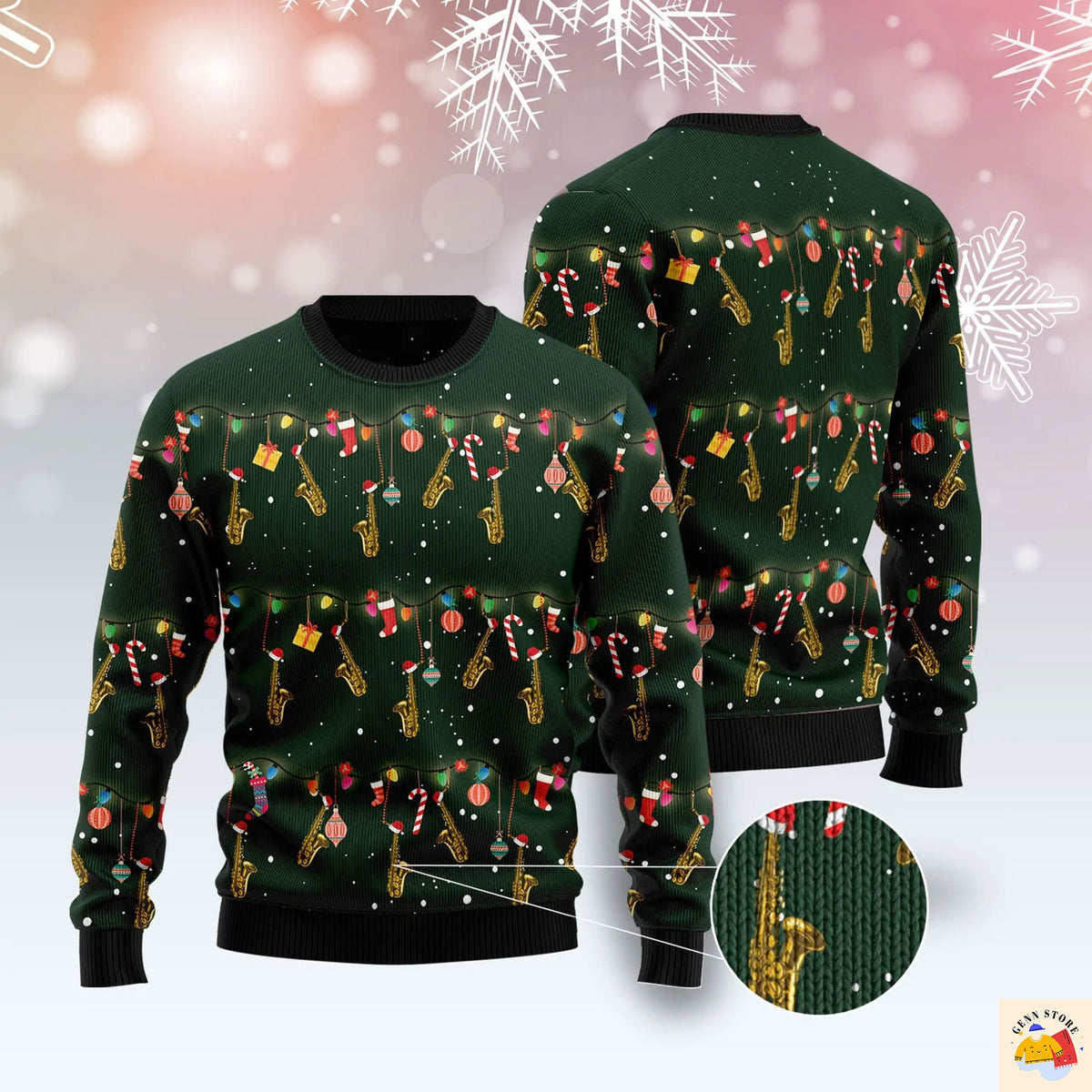 Instrument Saxophone Ugly Christmas Sweater