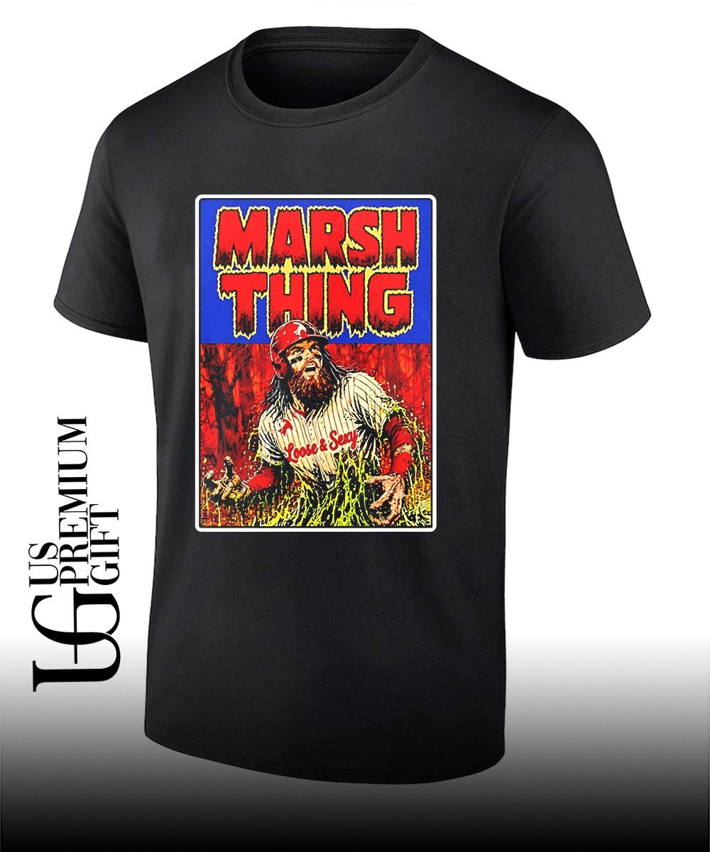 Marsh Thing holding fish Philadelphia Phillies baseball shirt