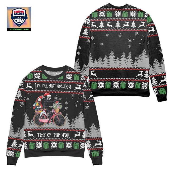 Jack And Sally The Most Wonderful Time Of The Year Ugly Christmas Sweater Black
