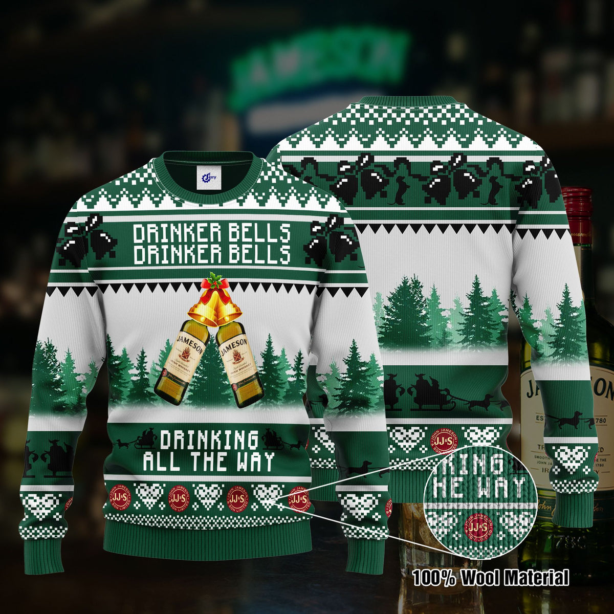 Jameson Drinker Bells Drinker Bells Drinking All The Way Ugly Christmas Sweater, Hoodie, Zip Hoodie, Bomber Jacket