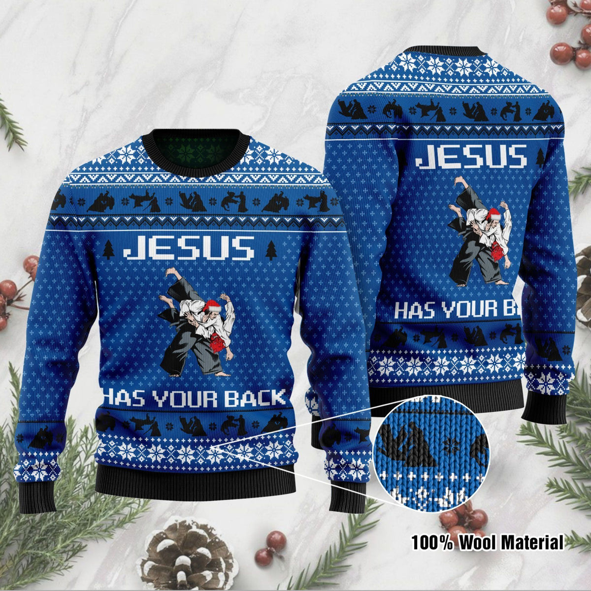 Jesus Has Your Back Aikido Jesus Ugly Christmas Sweater For Jesus And Aikido Lovers On Christmas Days