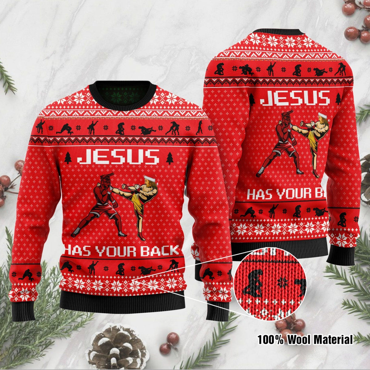 Jesus Has Your Back Mixed Martial Arts Jesus Ugly Christmas Sweater For Jesus And Mixed Martial Arts Lovers On Christmas Days