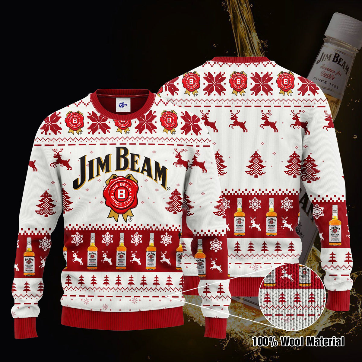 Jim Beam 3D Print Ugly Christmas Sweater, Hoodie, Zip Hoodie, Bomber Jacket