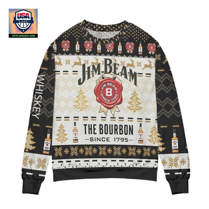 Jim Beam The Bourbon Since 1795 Pine Tree Pattern Ugly Christmas Sweater