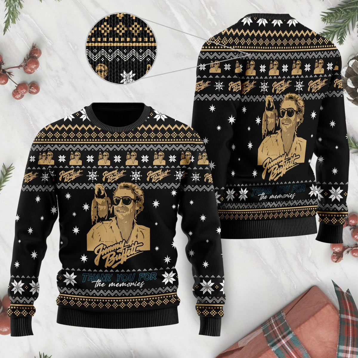 Jimmy Buffett Thank You For The Memories Ugly Christmas Sweater Full Size For Fans