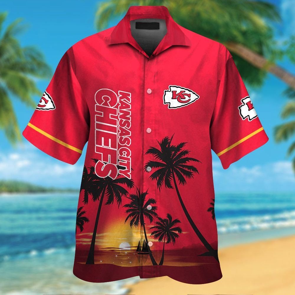 Kansas City Chiefs Short Sleeve Button Up Tropical Hawaiian Shirt VER017