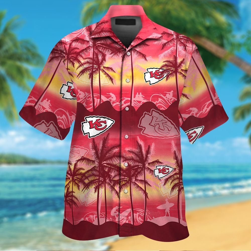 Kansas City Chiefs Short Sleeve Button Up Tropical Hawaiian Shirt VER07