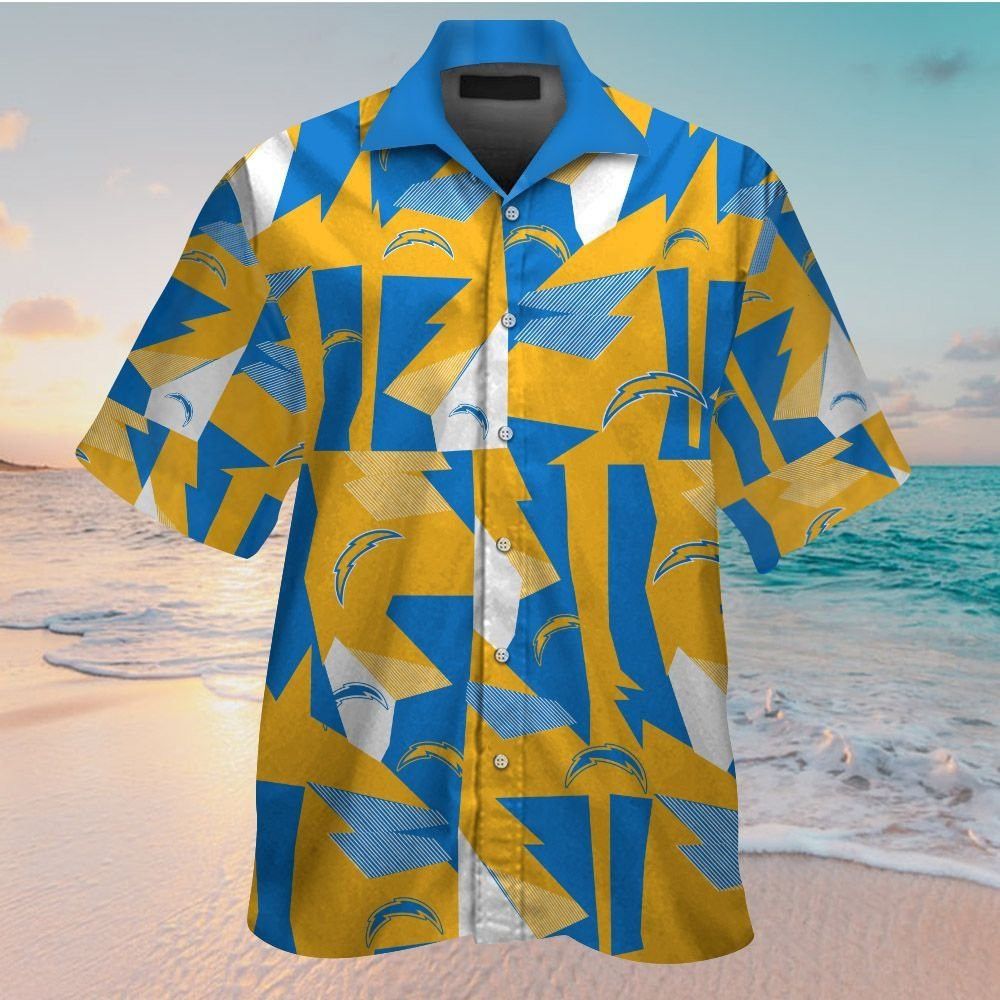 Los Angeles Chargers Short Sleeve Button Up Tropical Hawaiian Shirt VER022