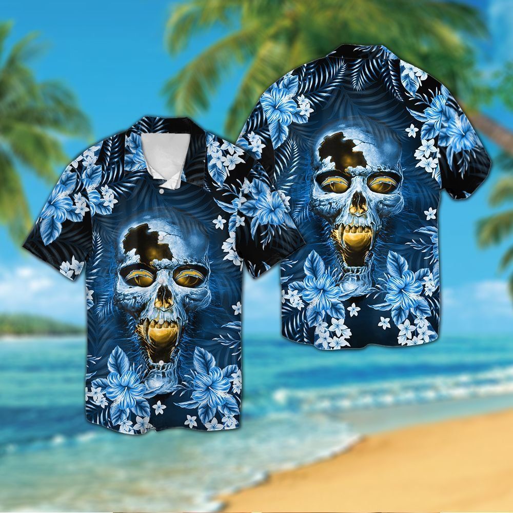 Los Angeles Chargersskull Short Sleeve Button Up Tropical Hawaiian Shirt VER01