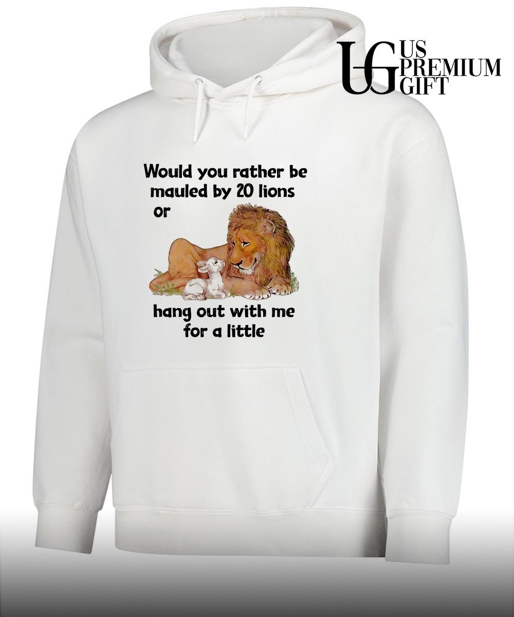 Biblical Peaceable Kingdom Lamb Lion would you rather be mauled by 20 lions shirt