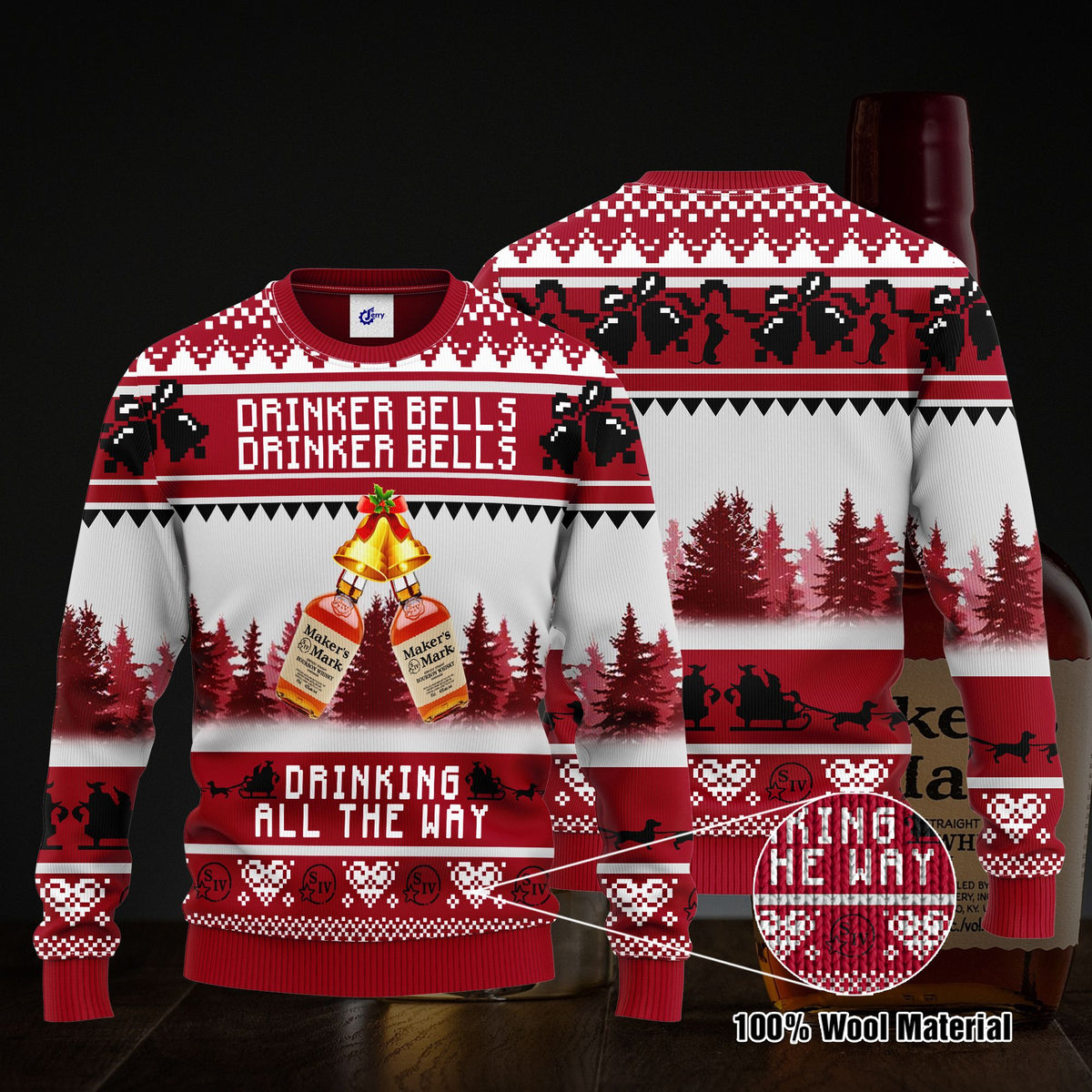 Maker’s Mark Drinker Bells Drinker Bells Drinking All The Way Ugly Christmas Sweater, Hoodie, Zip Hoodie, Bomber Jacket