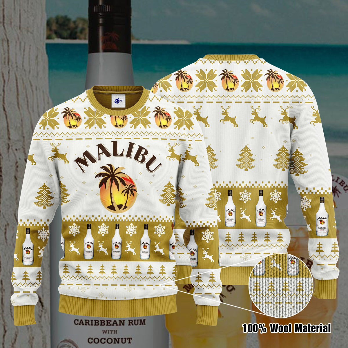 Malibu Rum 3D Print Ugly Christmas Sweater, Hoodie, Zip Hoodie, Bomber Jacket
