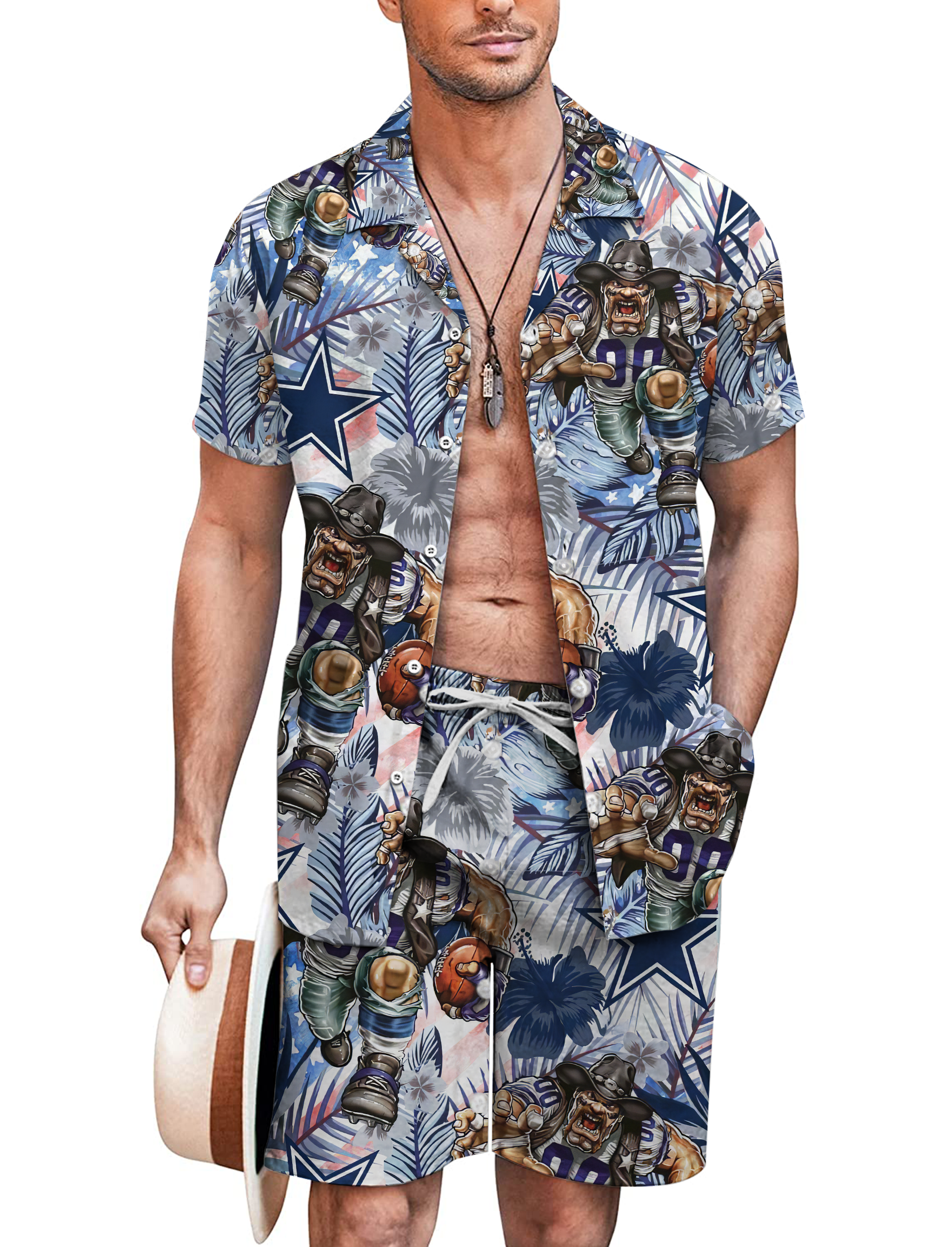 Men's Dallas Cowboys Tropical Getup Hawaiian Shirt Shorts Set