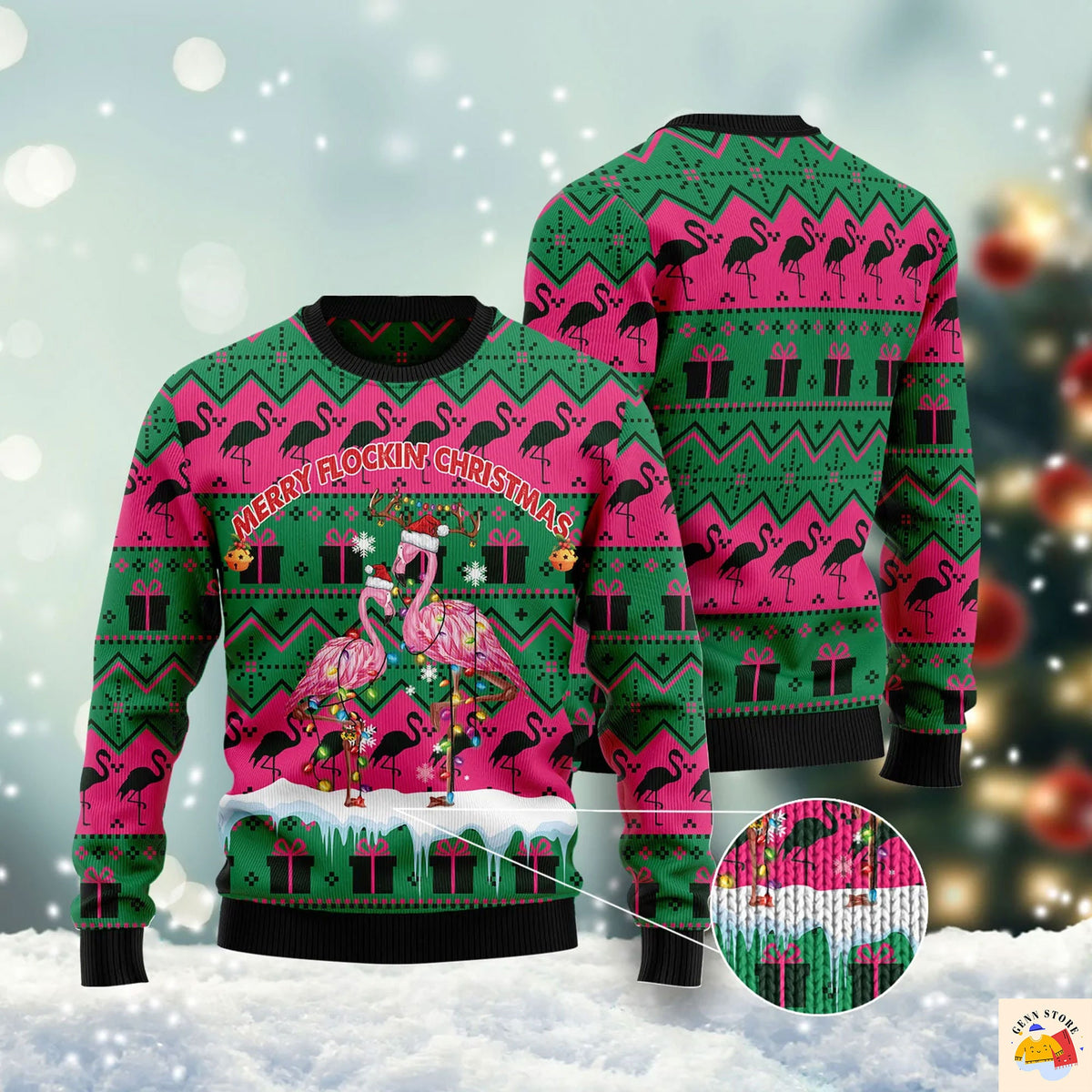 Merry Flockin’ Christmas Flamingo Ugly Christmas Sweater
