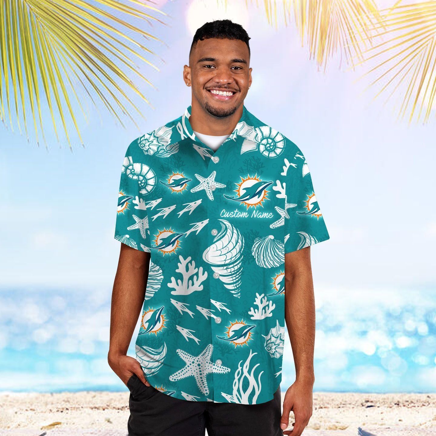 Miami Dolphins Name Personalized Short Sleeve Button Up Tropical Hawaiian Shirt