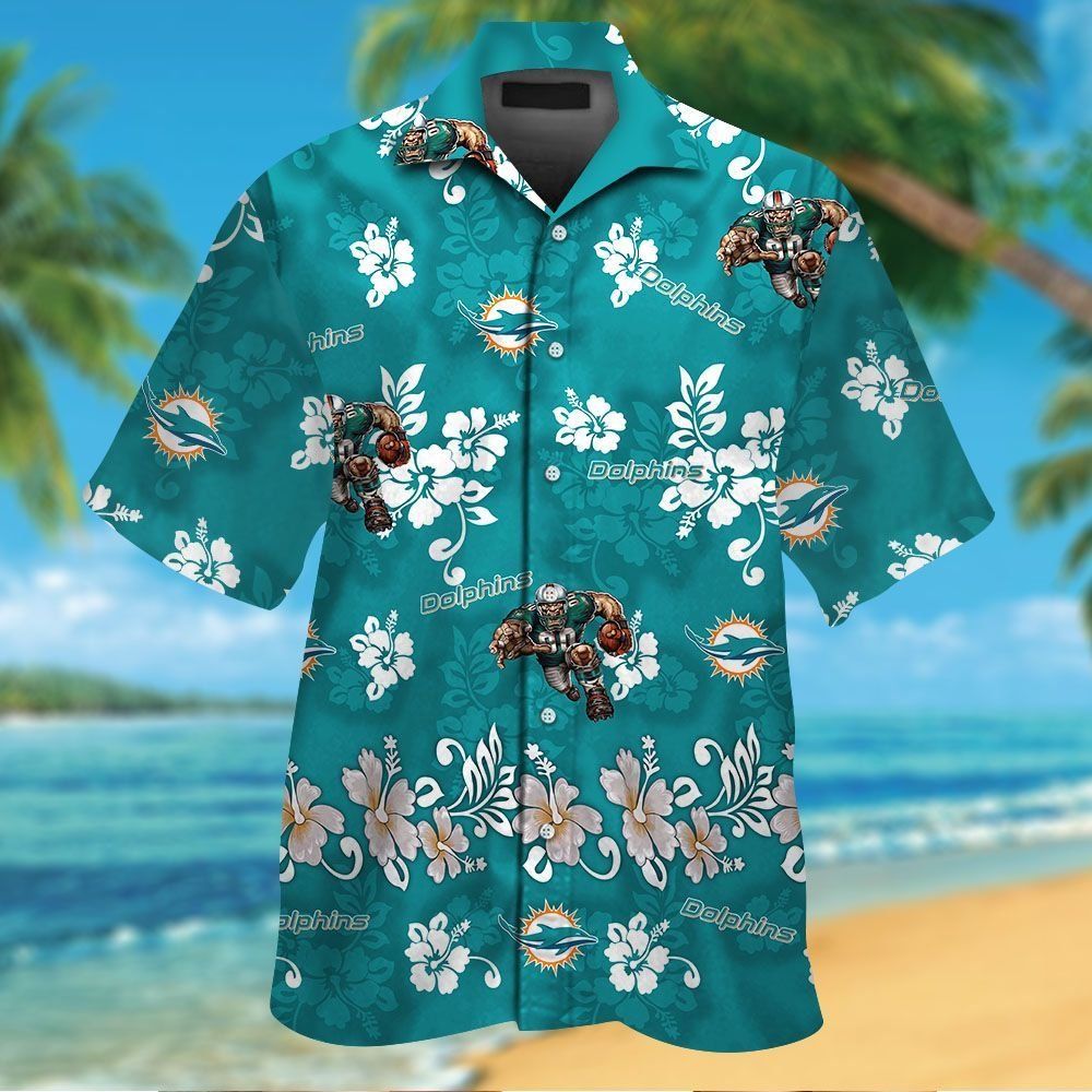 Miami Dolphins Short Sleeve Button Up Tropical Hawaiian Shirt VER014