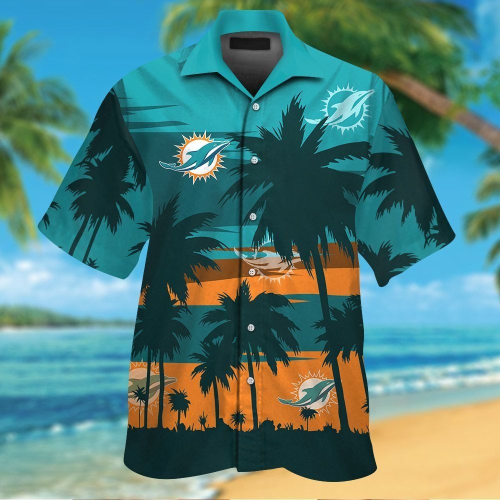 Miami Dolphins Short Sleeve Button Up Tropical Hawaiian Shirt VER019