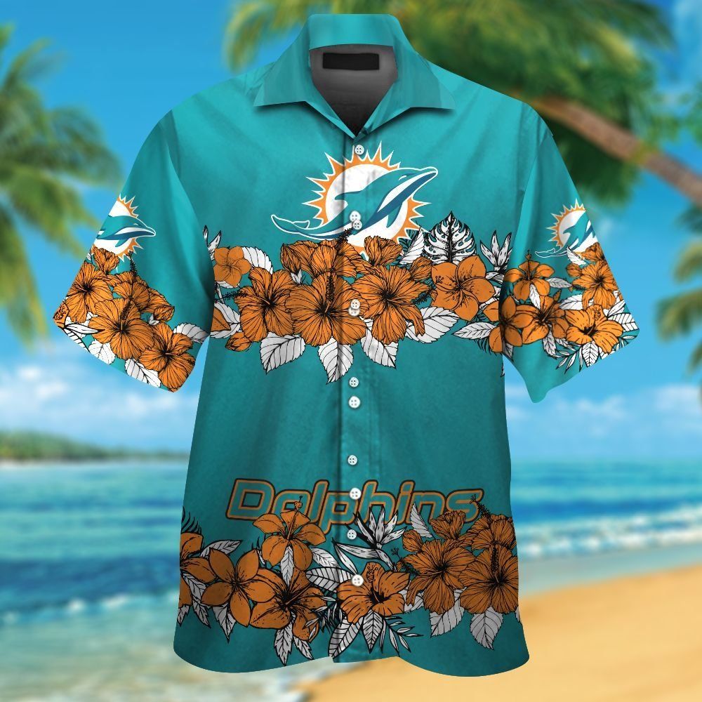Miami Dolphins Short Sleeve Button Up Tropical Hawaiian Shirt VER04