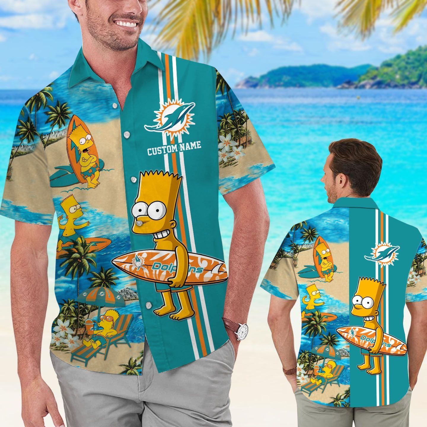 Miami Dolphins Simpsons Name Personalized Short Sleeve Button Up Tropical Hawaiian Shirt