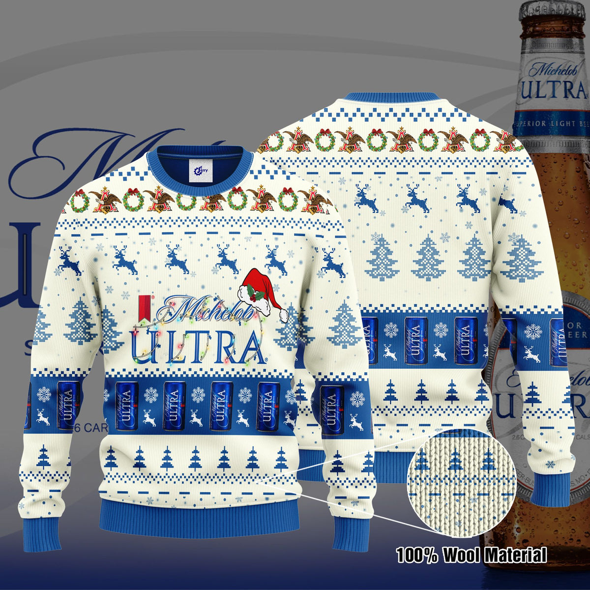 Michelob Ultra Santa Hat Christmas Ugly Christmas Sweater, Hoodie, Zip Hoodie, Bomber Jacket