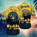 Milwaukee Brewers Hawaiian Shirt Milwaukee Brewers Symbol Palm Trees Vintage Hawaii Shirt Milwaukee Brewers Aloha Shirt