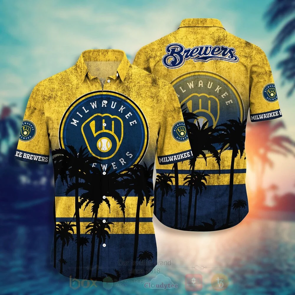 Milwaukee Brewers Hawaiian Shirt Milwaukee Brewers Symbol Palm Trees Vintage Hawaii Shirt Milwaukee Brewers Aloha Shirt