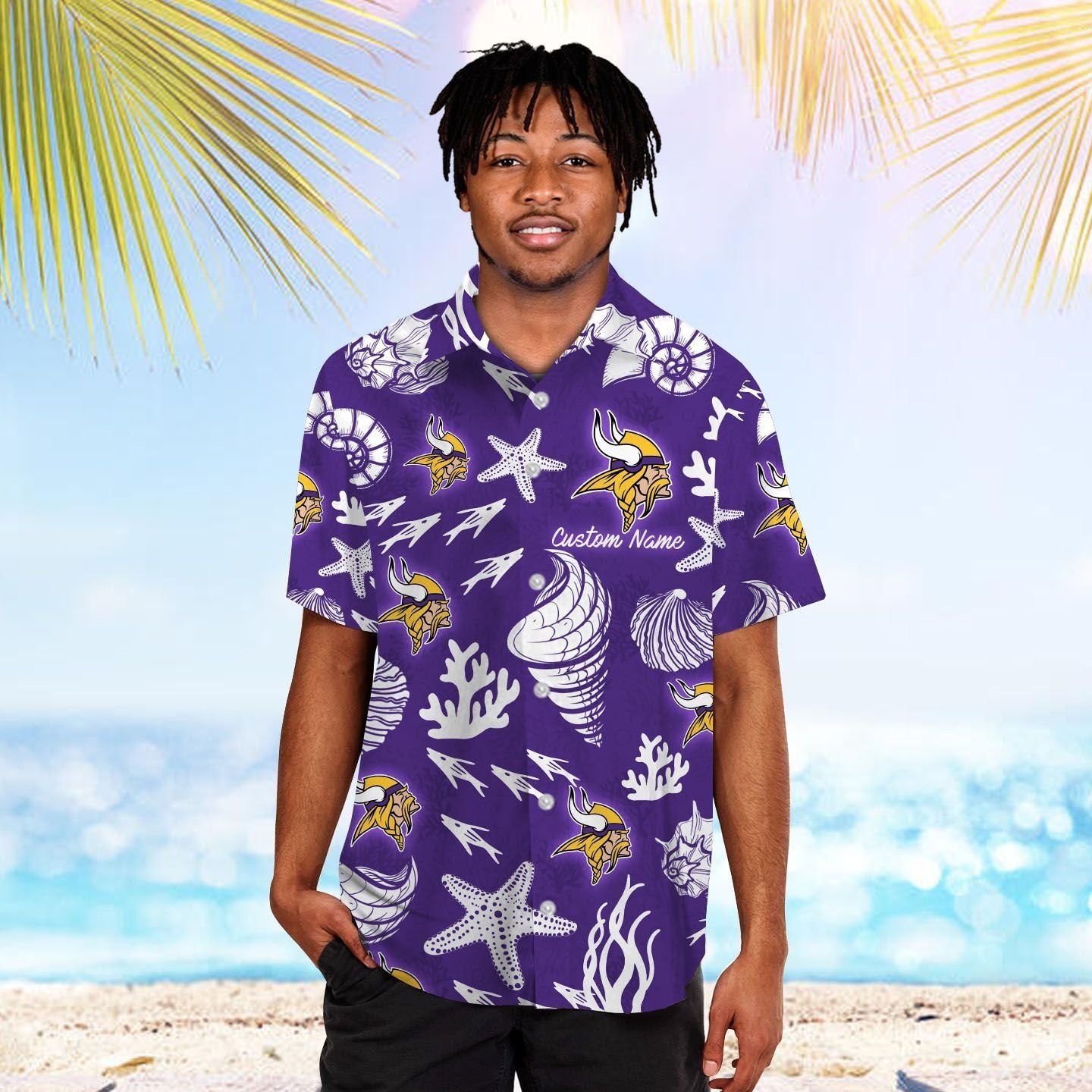 Minnesota Vikings Name Personalized Short Sleeve Button Up Tropical Hawaiian Shirt