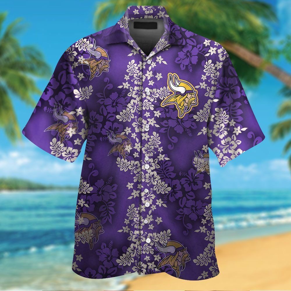 Minnesota Vikings Short Sleeve Button Up Tropical Hawaiian Shirt VER01