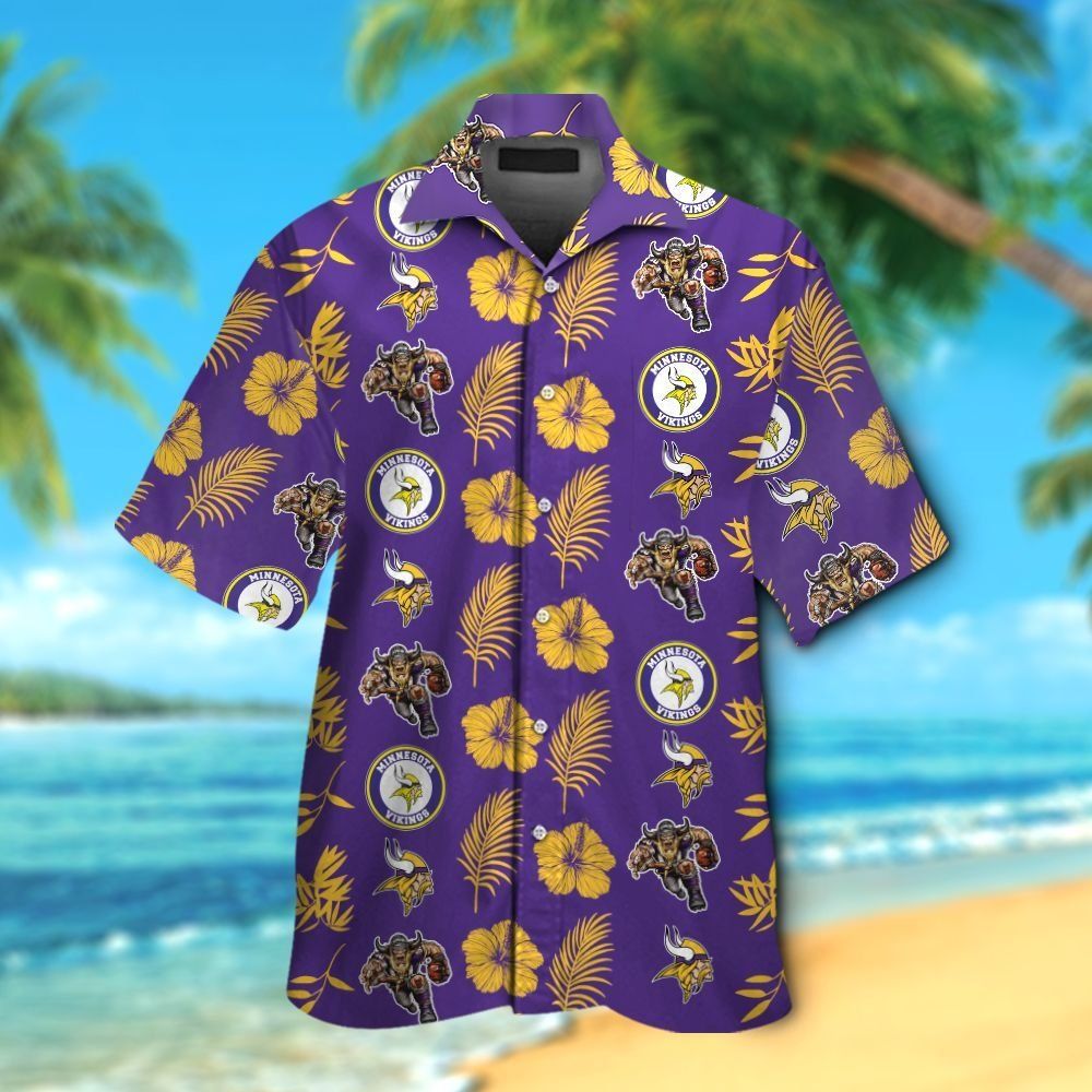 Minnesota Vikings Short Sleeve Button Up Tropical Hawaiian Shirt VER015