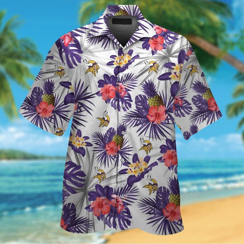 Minnesota Vikings Short Sleeve Button Up Tropical Hawaiian Shirt VER017