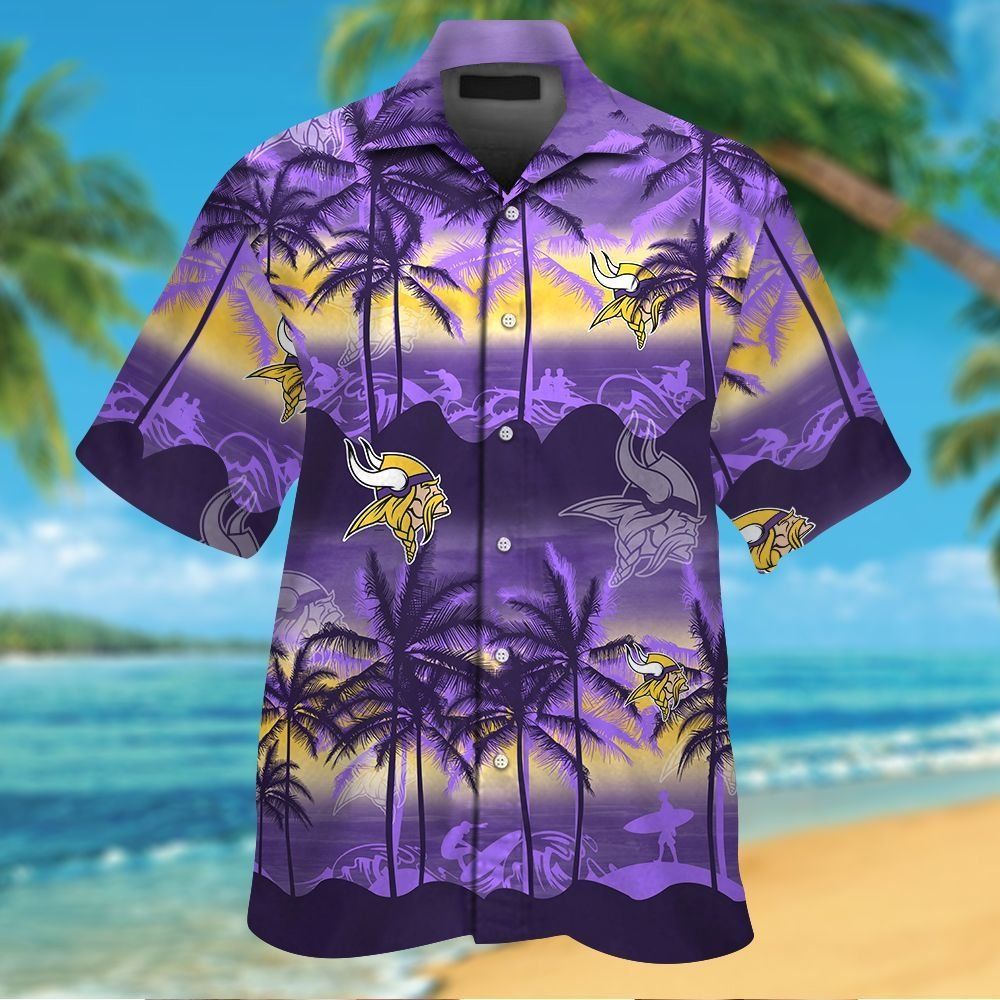 Minnesota Vikings Short Sleeve Button Up Tropical Hawaiian Shirt VER019
