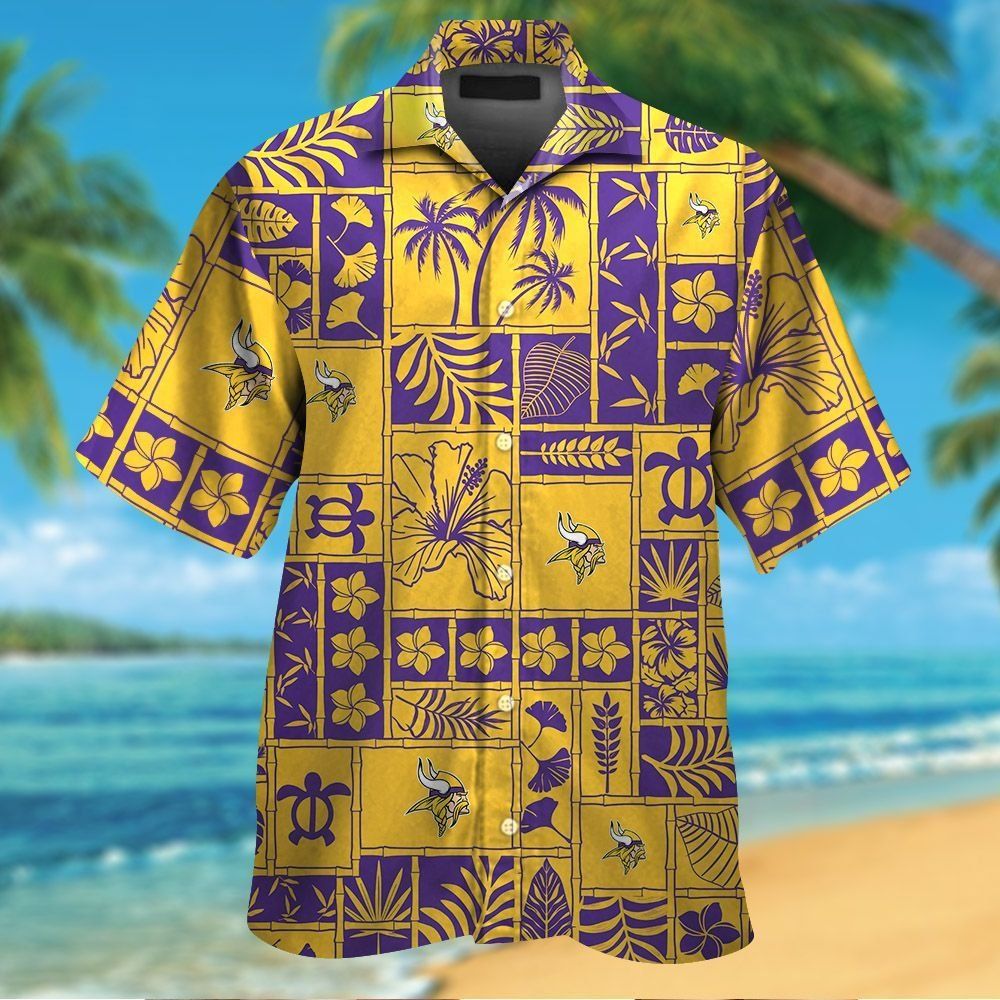 Minnesota Vikings Short Sleeve Button Up Tropical Hawaiian Shirt VER029