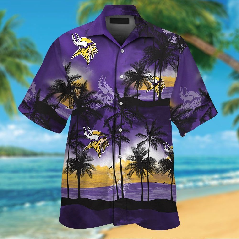 Minnesota Vikings Short Sleeve Button Up Tropical Hawaiian Shirt VER03