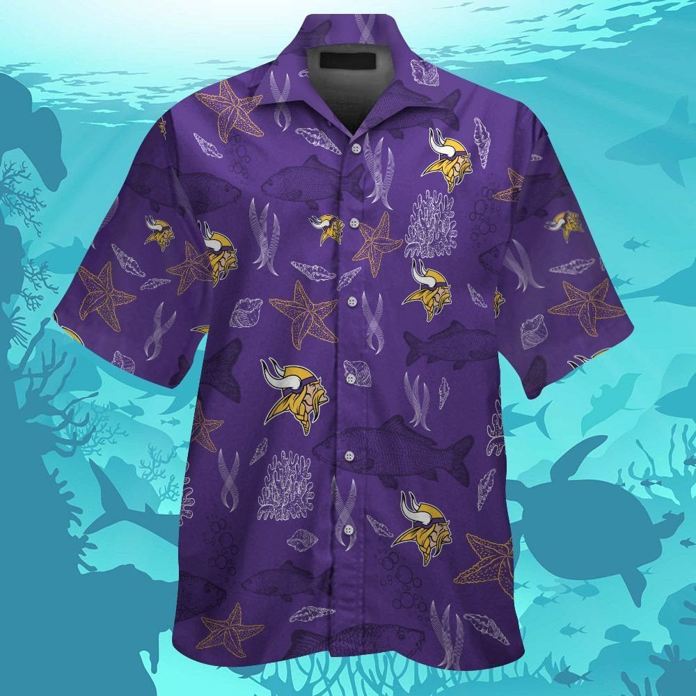 Minnesota Vikings Short Sleeve Button Up Tropical Hawaiian Shirt VER06