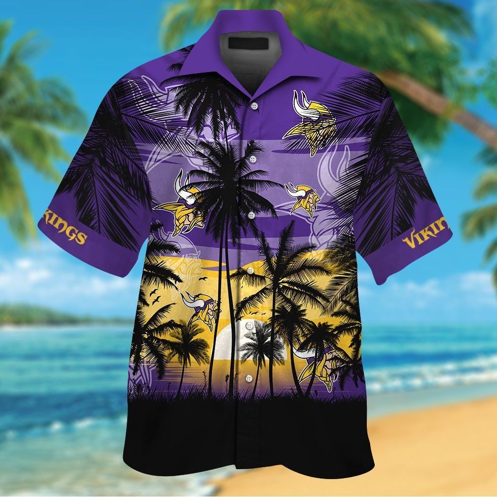 Minnesota Vikings Short Sleeve Button Up Tropical Shirt Hawaiian Shirt