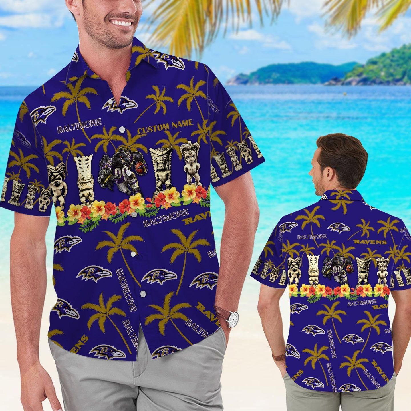 Name Personalized Baltimore Ravens Hawaiian Short Sleeve Shirt