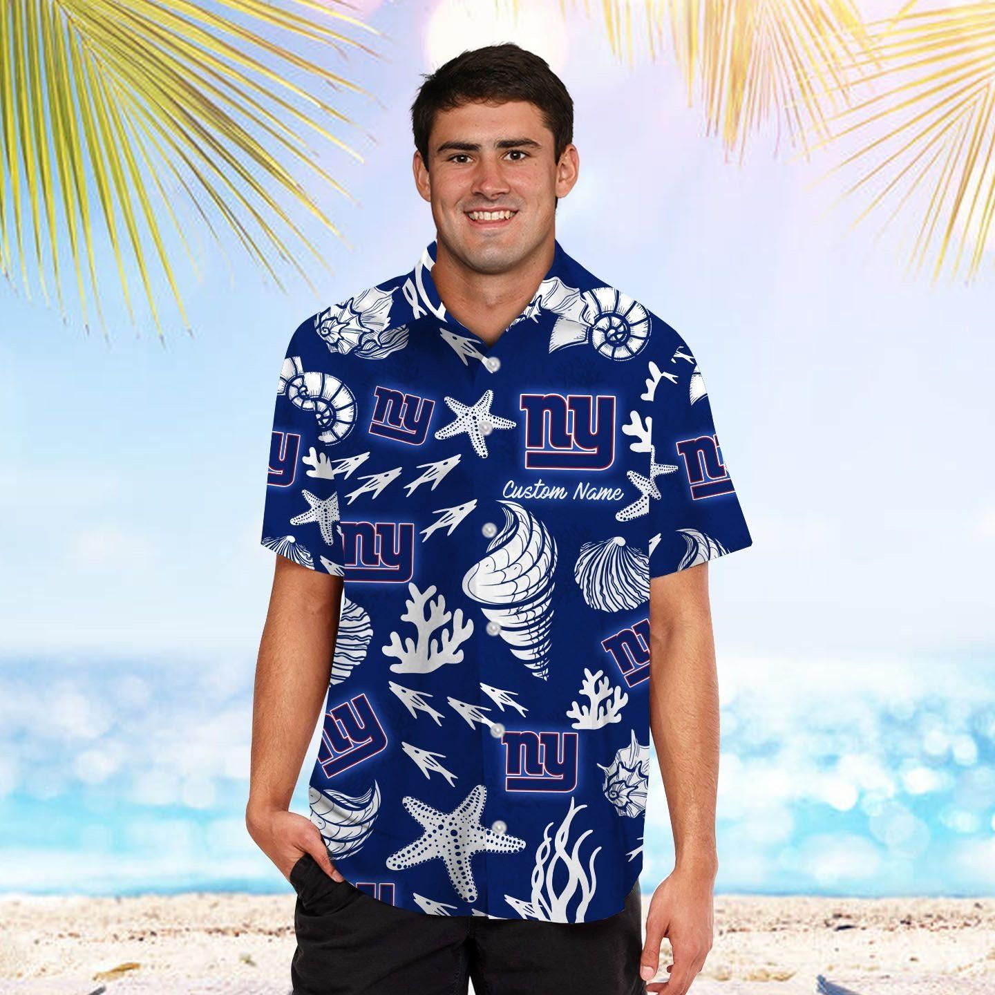 New York Giants Name Personalized Short Sleeve Button Up Tropical Hawaiian Shirt