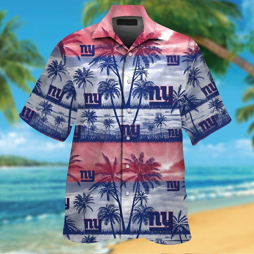 New York Giants Short Sleeve Button Up Tropical Hawaiian Shirt