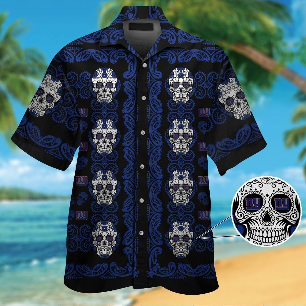 New York Giantsskull Short Sleeve Button Up Tropical Hawaiian Shirt VER02