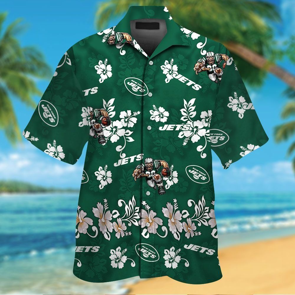 New York Jets Short Sleeve Button Up Tropical Hawaiian Shirt