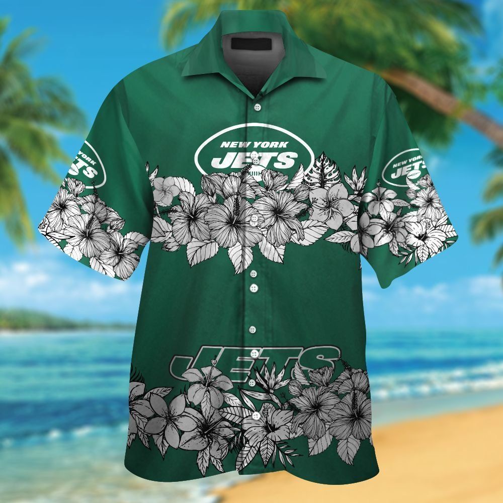 New York Jets Short Sleeve Button Up Tropical Hawaiian Shirt VER01
