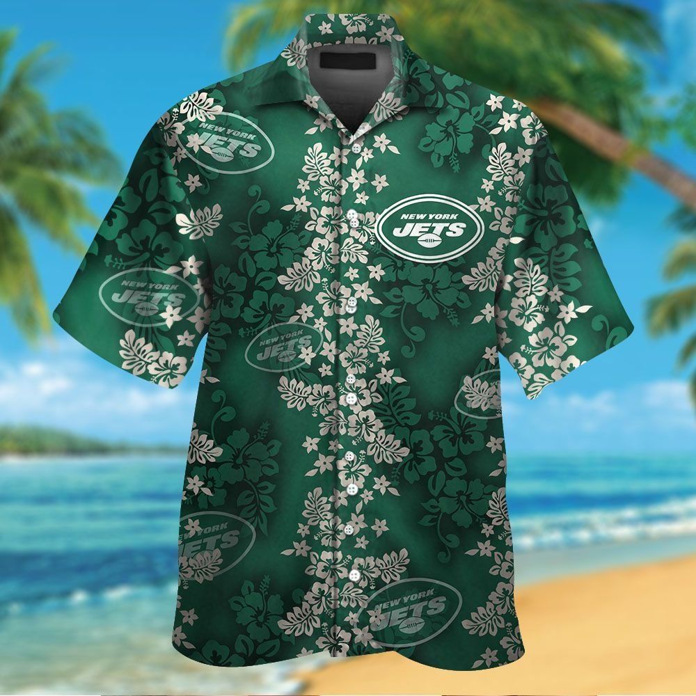 New York Jets Short Sleeve Button Up Tropical Hawaiian Shirt VER010