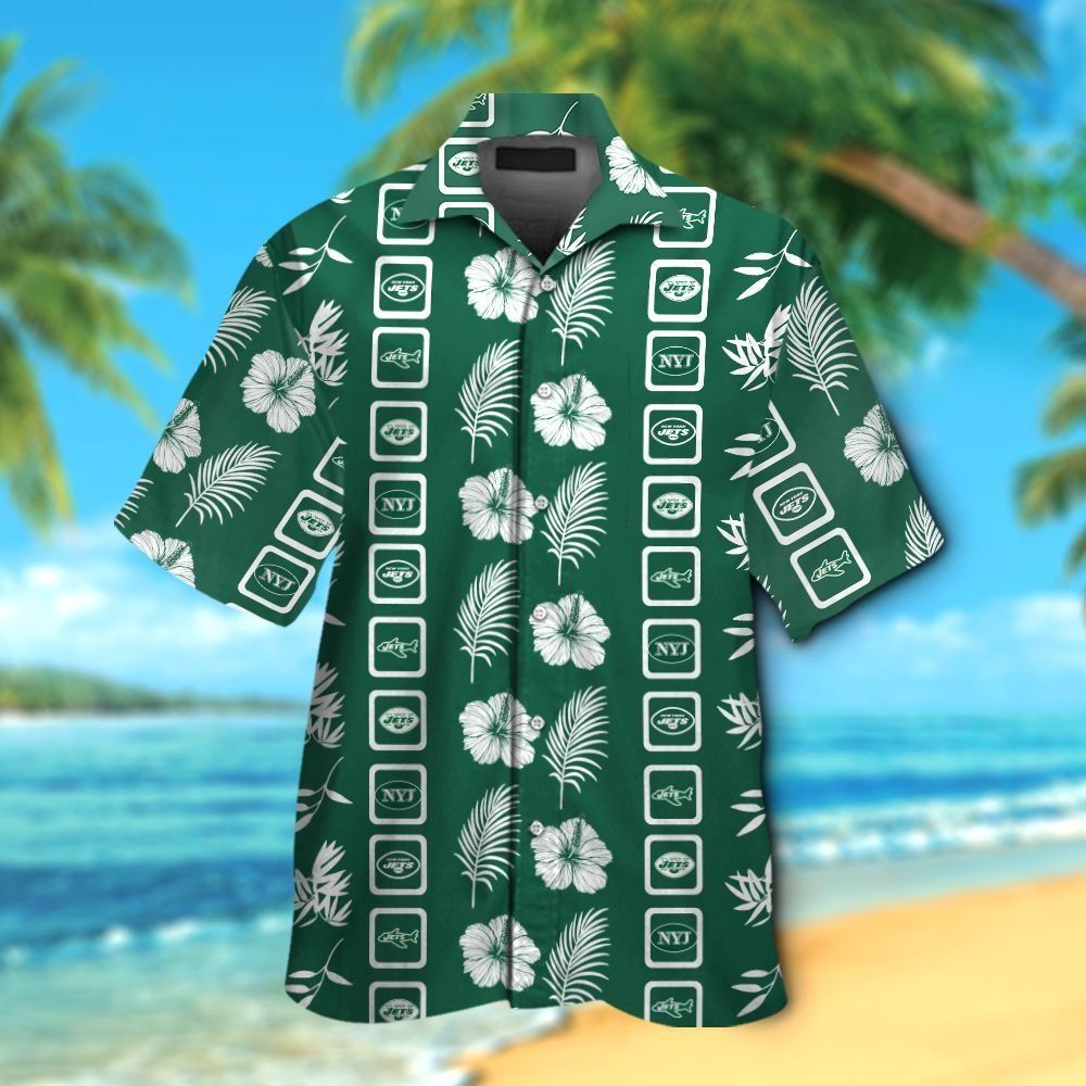 New York Jets Short Sleeve Button Up Tropical Hawaiian Shirt VER012