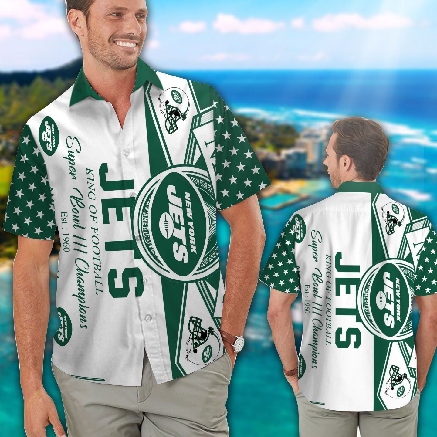 New York Jets Short Sleeve Button Up Tropical Hawaiian Shirt VER016