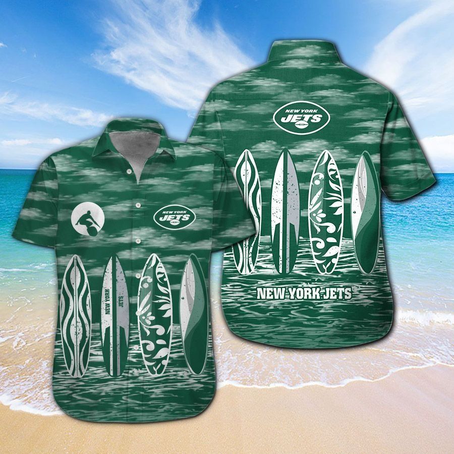 New York Jets Short Sleeve Button Up Tropical Hawaiian Shirt VER017