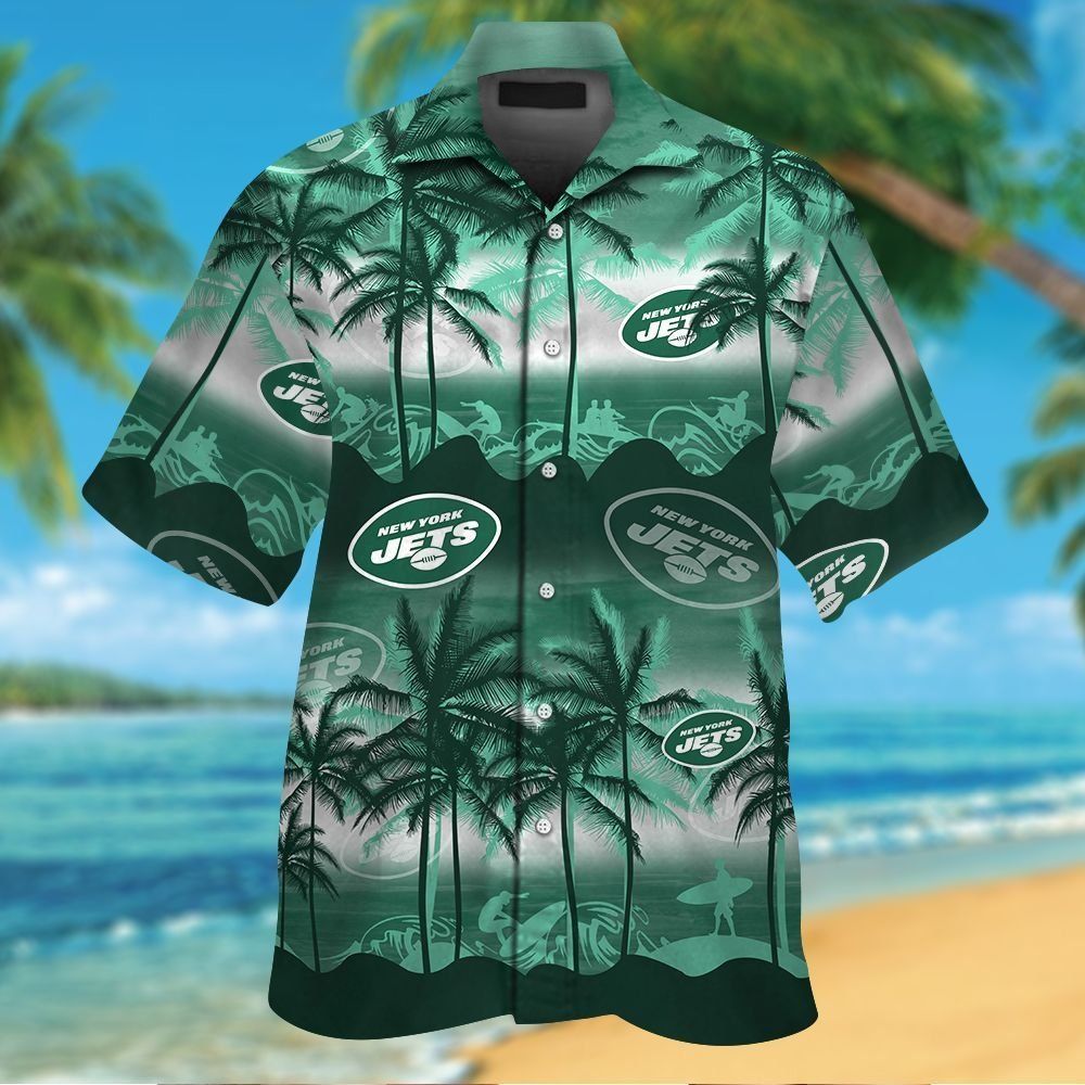 New York Jets Short Sleeve Button Up Tropical Hawaiian Shirt VER018