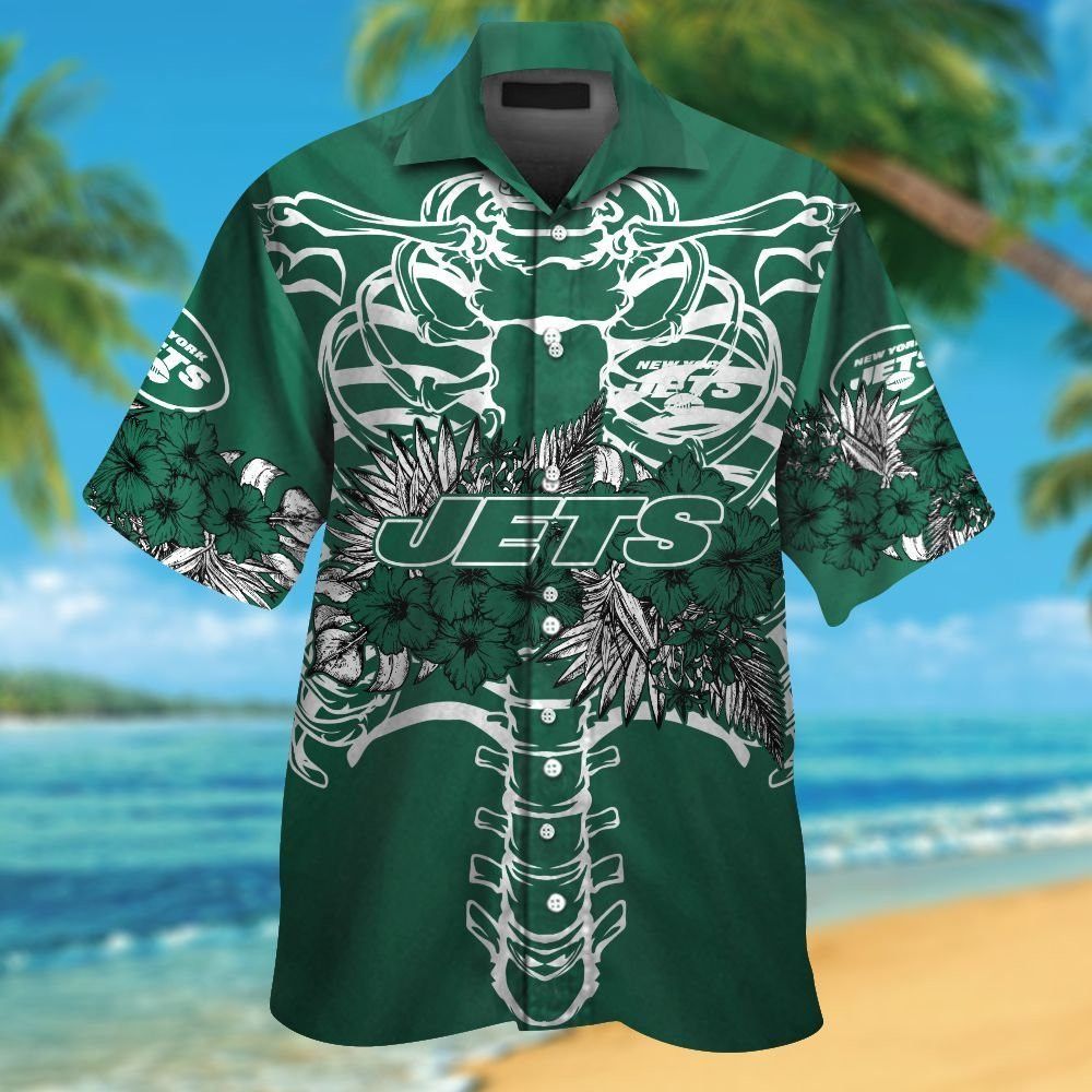 New York Jets Short Sleeve Button Up Tropical Hawaiian Shirt VER021