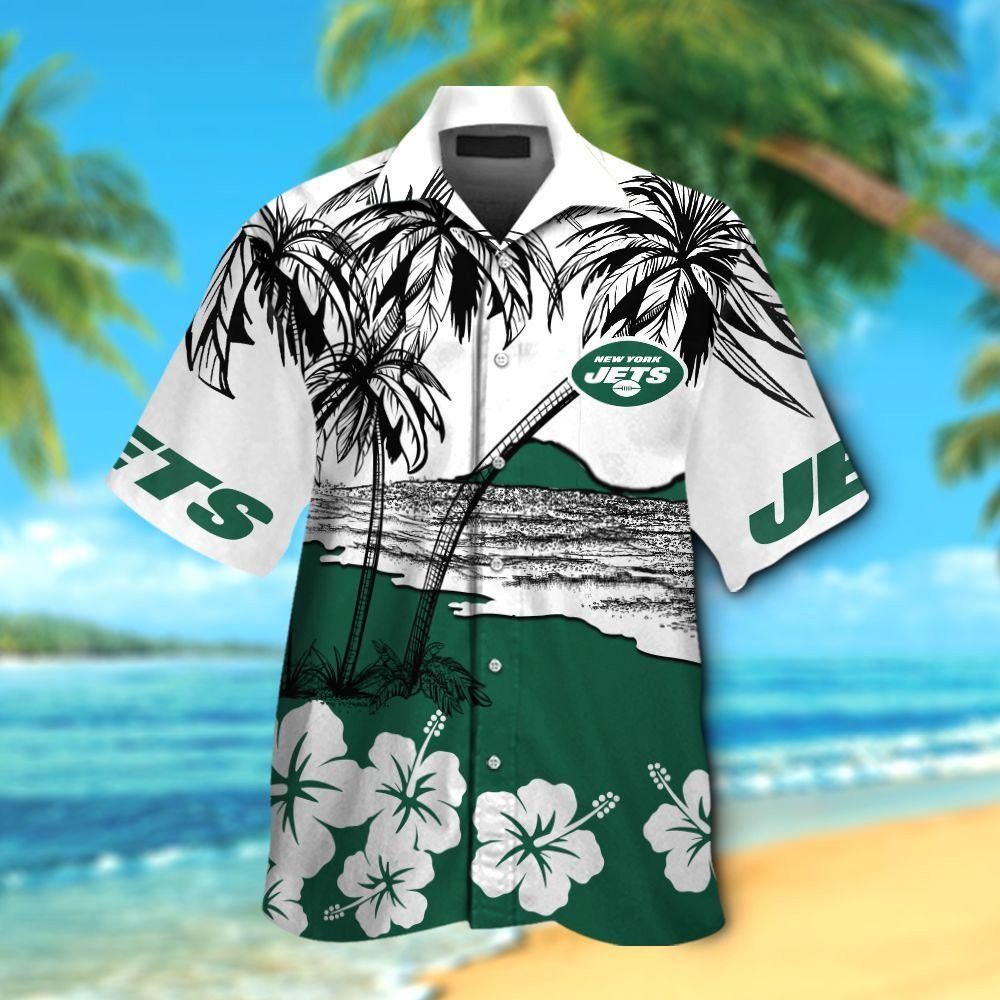 New York Jets Short Sleeve Button Up Tropical Hawaiian Shirt VER024