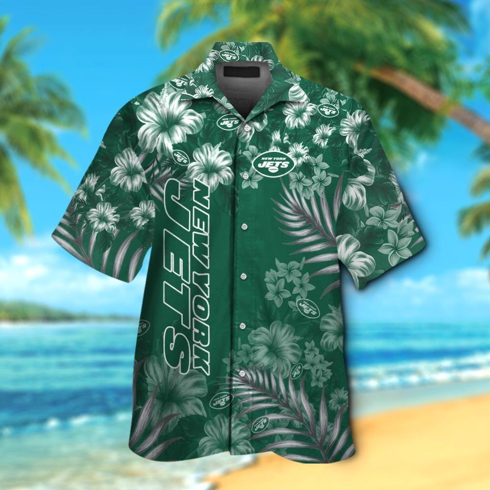 New York Jets Short Sleeve Button Up Tropical Hawaiian Shirt VER025