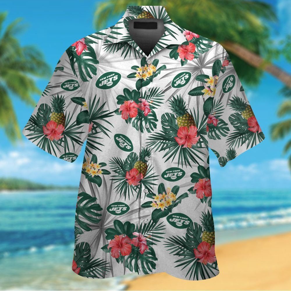 New York Jets Short Sleeve Button Up Tropical Hawaiian Shirt VER028